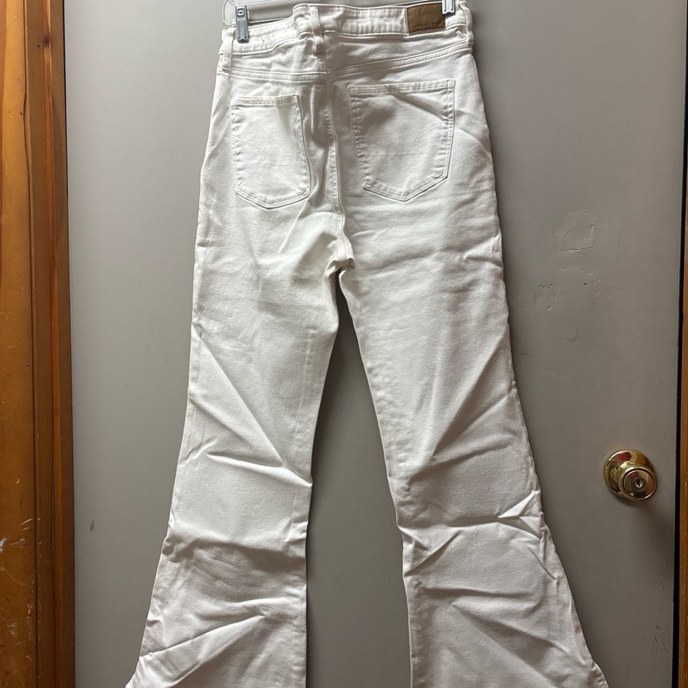 American Eagle Outfitters White Flare Jeans - High-Rise Back View